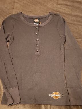 Harley-Davidson Women's Long Sleeve Henley - Gray